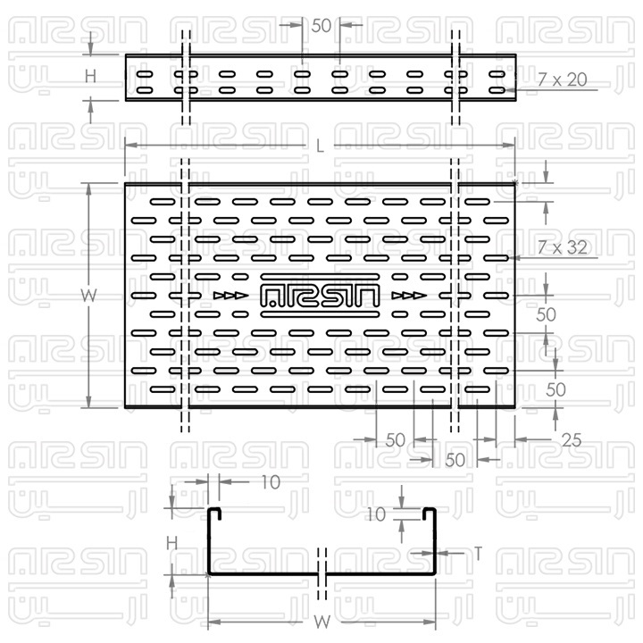  مشخصات فنی سینی کابل فول پانچ شش خم، ورق 1.25 میلیمتر و ارتفاع دیواره 6 سانتیمتر 