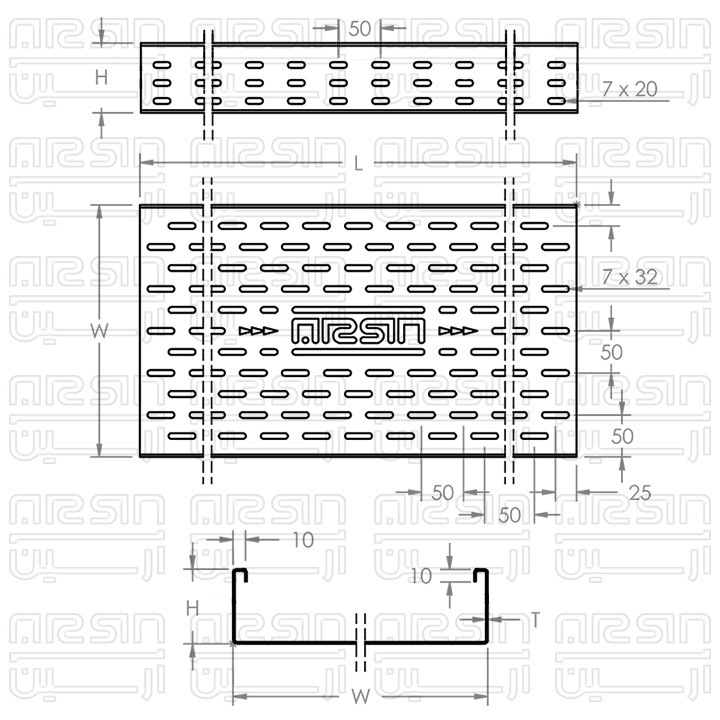  مشخصات فنی سینی کابل فول پانچ شش خم، ورق 1.25 میلیمتر و ارتفاع دیواره 8 سانتیمتر 