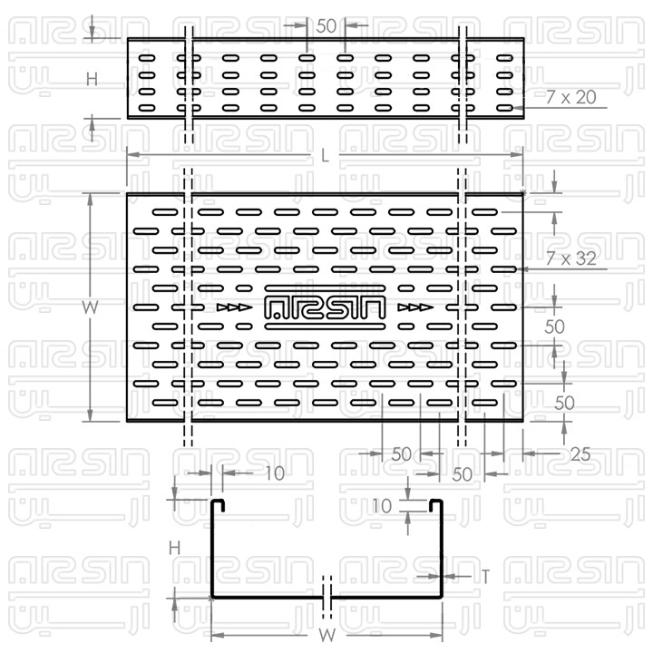  مشخصات فنی سینی کابل فول پانچ شش خم، ورق 1.5 میلیمتر و ارتفاع دیواره 8 سانتیمتر 